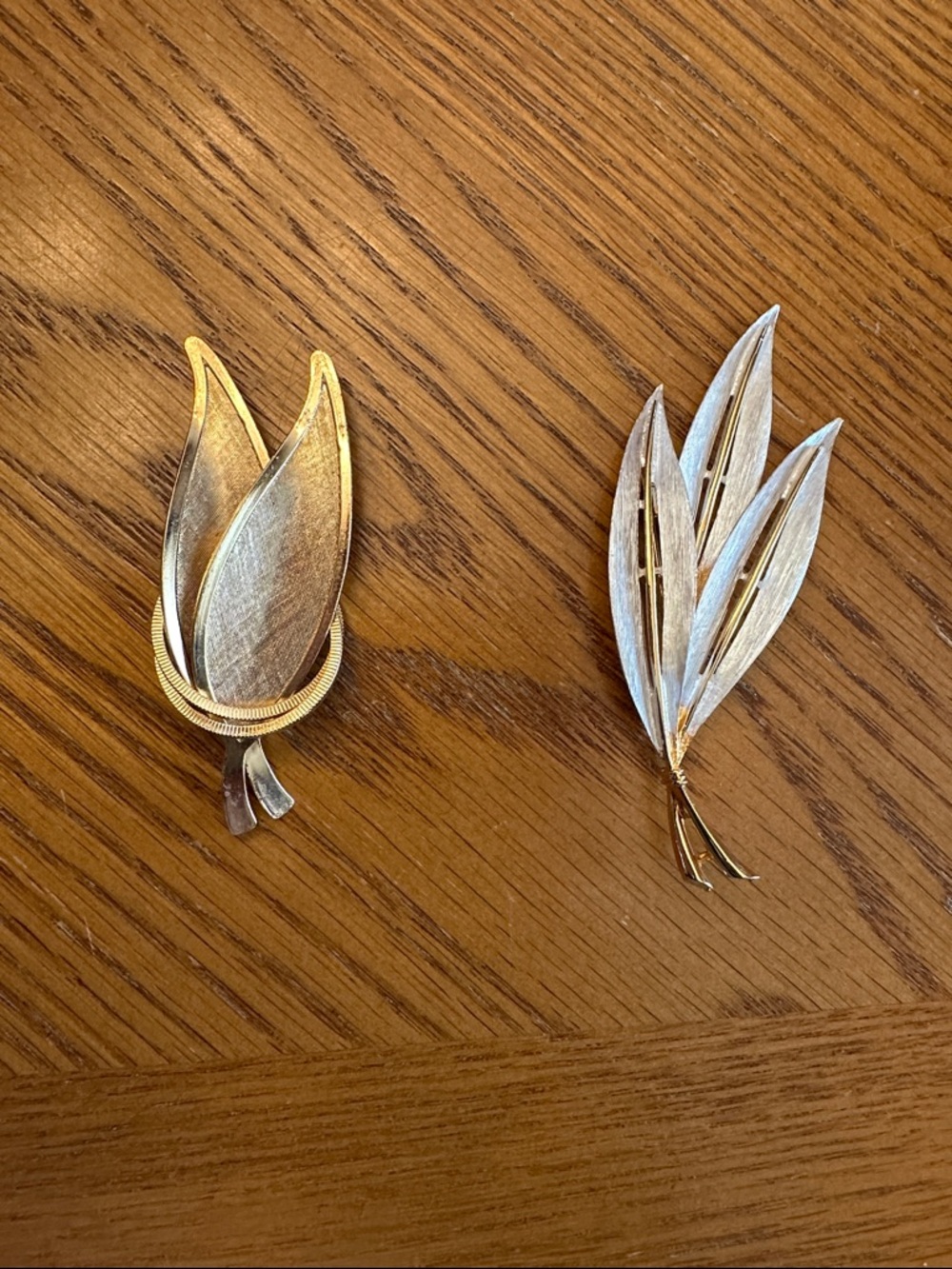 Vintage Gold & Silver Leaf Brooches - Floral Motif
